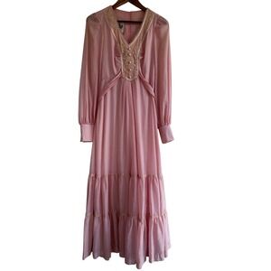 Vintage Jody of California Pink Lace Prairie Maxi Dress 70s Victorian‎ Women 9